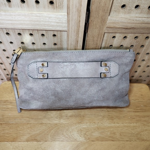 She+Lo Next Chapter Clutch Gray Leather Pouch Purse - Picture 3 of 8